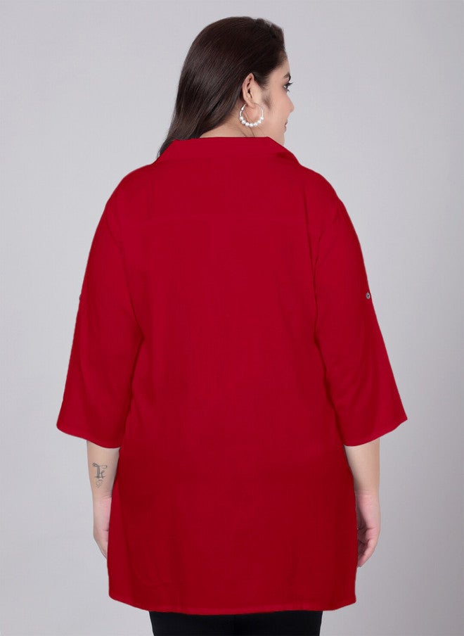 Indietoga Plus Size Classic Spread Collar Longline Casual Shirt - Image 5